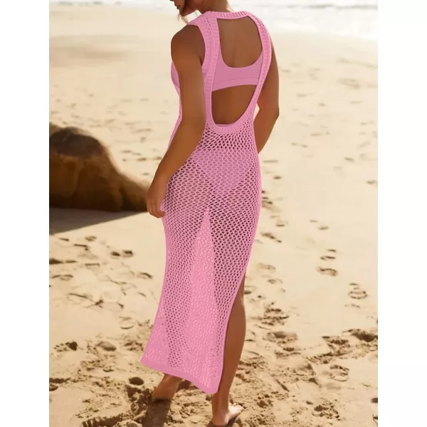 Bsubseach Crochet Swim Coverup Sleeveless Knitted Cover Up Dress