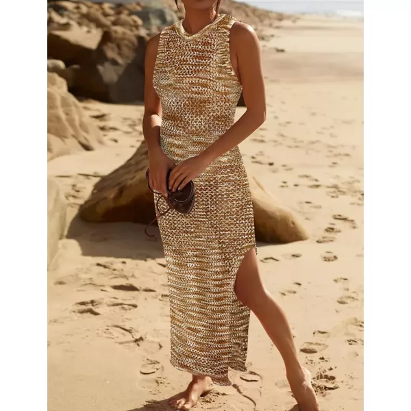 Bsubseach Crochet Swim Coverup Sleeveless Knitted Cover Up Dress