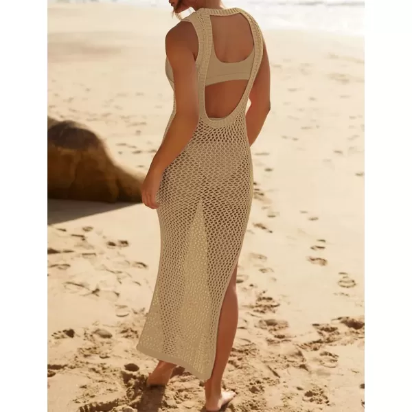 Bsubseach Crochet Swim Coverup Sleeveless Knitted Cover Up Dress