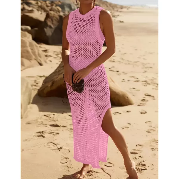 Bsubseach Crochet Swim Coverup Sleeveless Knitted Cover Up Dress