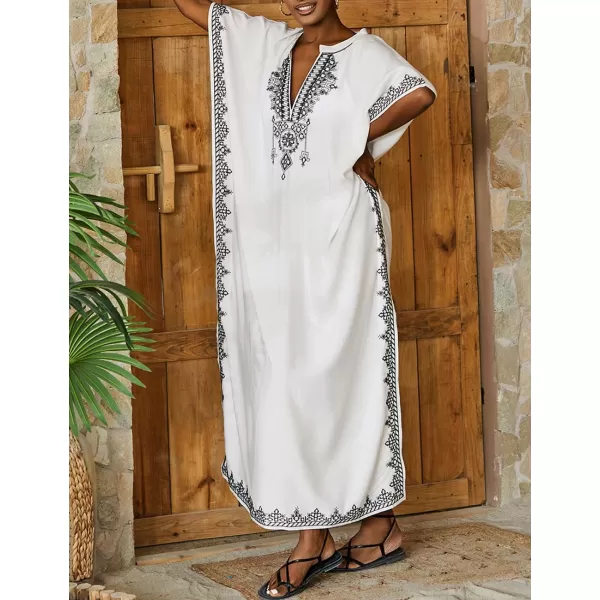 Bsubseach Embroidery Beach Kaftan Dress for Women Short Sleeve Bikini Swimsuit Cover Up