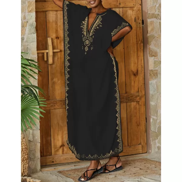 Bsubseach Embroidery Beach Kaftan Dress for Women Short Sleeve Bikini Swimsuit Cover Up