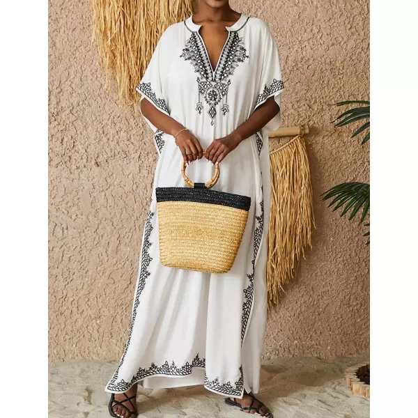 Bsubseach Embroidery Beach Kaftan Dress for Women Short Sleeve Bikini Swimsuit Cover Up