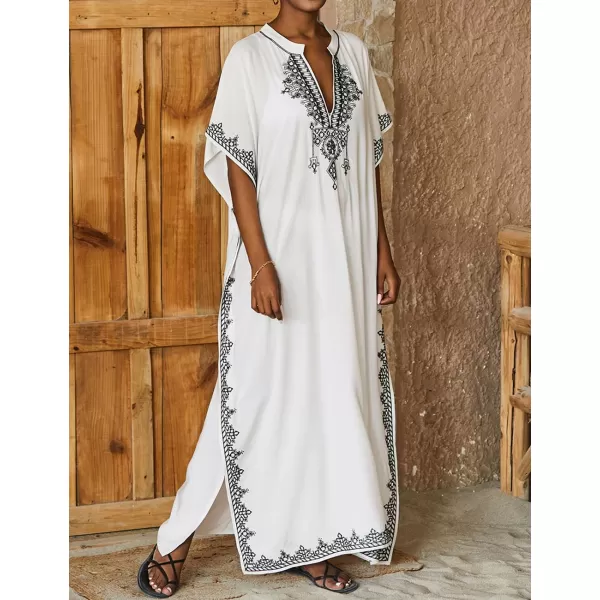 Bsubseach Embroidery Beach Kaftan Dress for Women Short Sleeve Bikini Swimsuit Cover Up