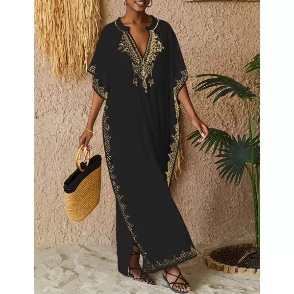 Bsubseach Embroidery Beach Kaftan Dress for Women Short Sleeve Bikini Swimsuit Cover Up