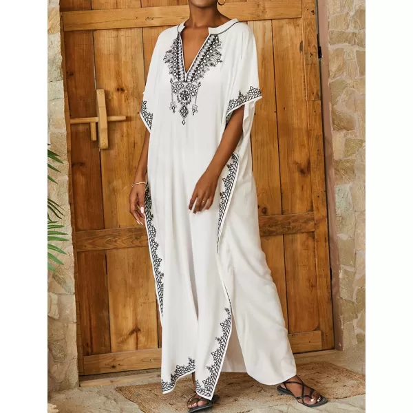 Bsubseach Embroidery Beach Kaftan Dress for Women Short Sleeve Bikini Swimsuit Cover Up