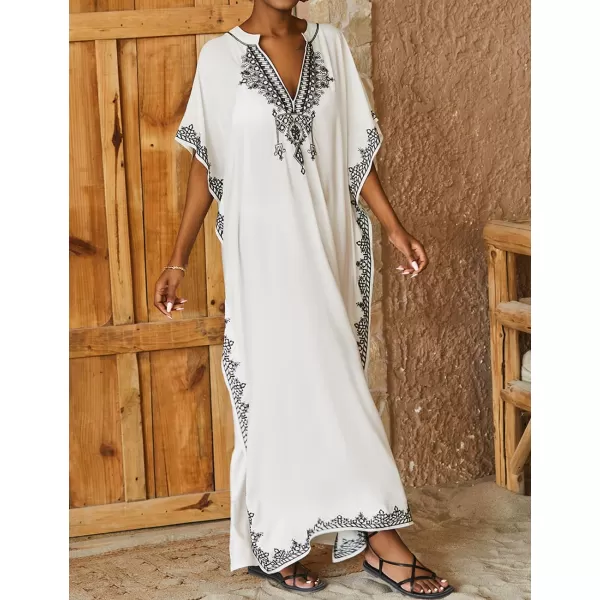 Bsubseach Embroidery Beach Kaftan Dress for Women Short Sleeve Bikini Swimsuit Cover Up