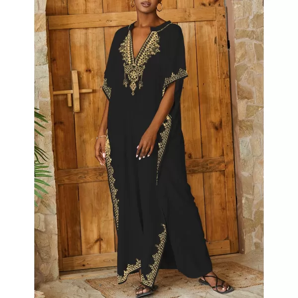 Bsubseach Embroidery Beach Kaftan Dress for Women Short Sleeve Bikini Swimsuit Cover Up