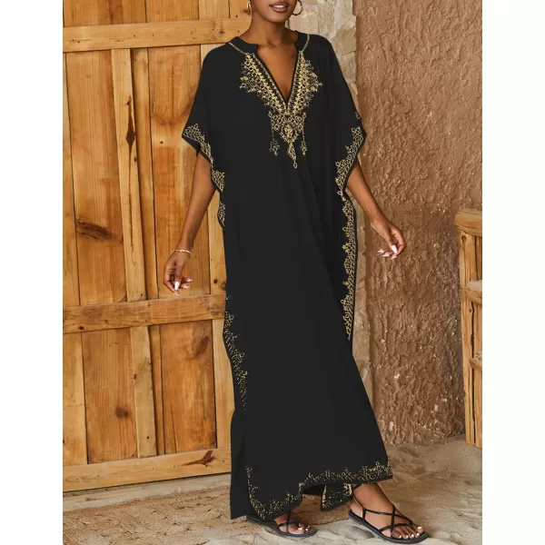 Bsubseach Embroidery Beach Kaftan Dress for Women Short Sleeve Bikini Swimsuit Cover Up