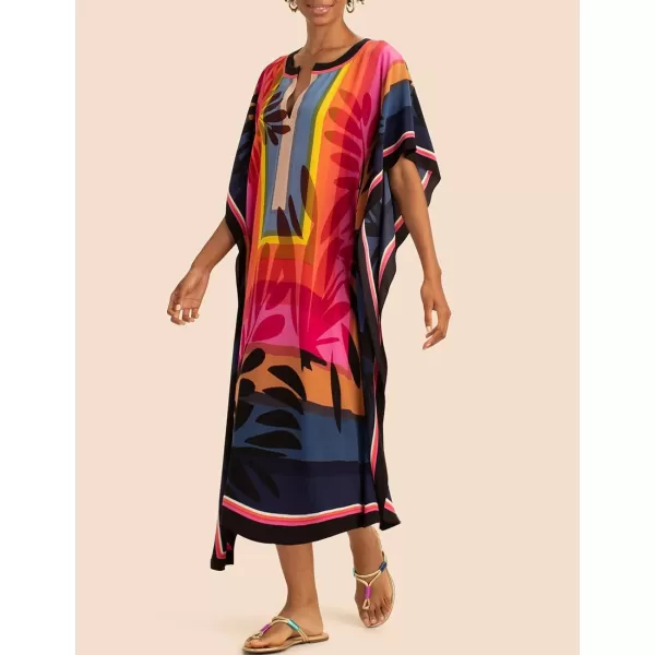 Bsubseach Ethnic Kaftan Dresses for Women Swimsuit Cover Up Resort Wear Printed Dress