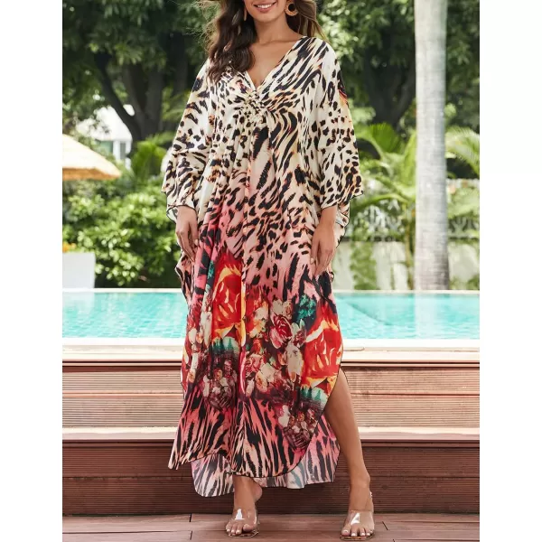 Bsubseach Kaftan Dresses Cover Up for Swimwear Women Plus Size Animal Print Caftan Resort Dress