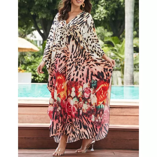 Bsubseach Kaftan Dresses Cover Up for Swimwear Women Plus Size Animal Print Caftan Resort Dress