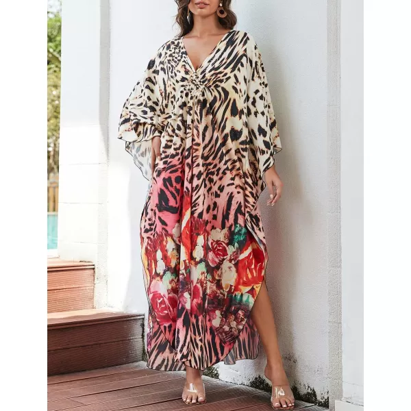 Bsubseach Kaftan Dresses Cover Up for Swimwear Women Plus Size Animal Print Caftan Resort Dress