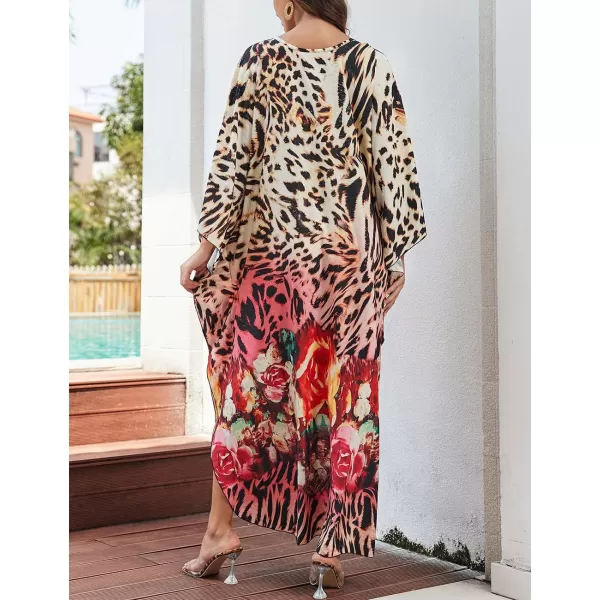 Bsubseach Kaftan Dresses Cover Up for Swimwear Women Plus Size Animal Print Caftan Resort Dress
