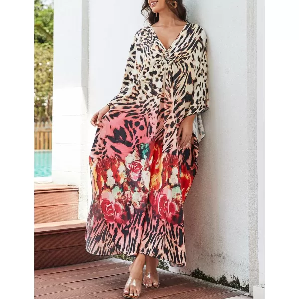 Bsubseach Kaftan Dresses Cover Up for Swimwear Women Plus Size Animal Print Caftan Resort Dress
