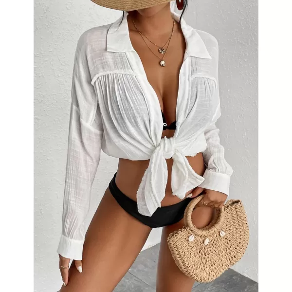 Bsubseach Long Sleeve Cover Up Oversized White Button Down Shirt Women Black Coverup