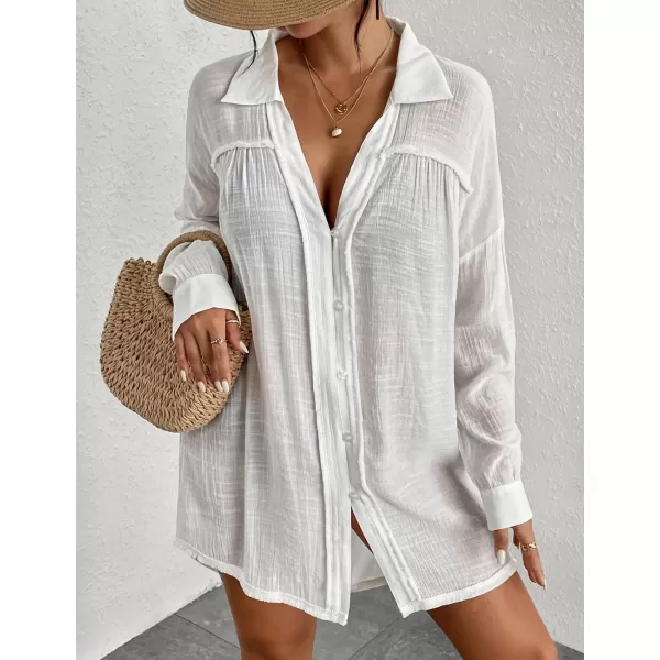 Bsubseach Long Sleeve Cover Up Oversized White Button Down Shirt Women Black Coverup