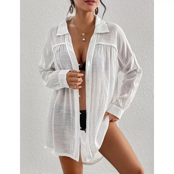 Bsubseach Long Sleeve Cover Up Oversized White Button Down Shirt Women Black Coverup