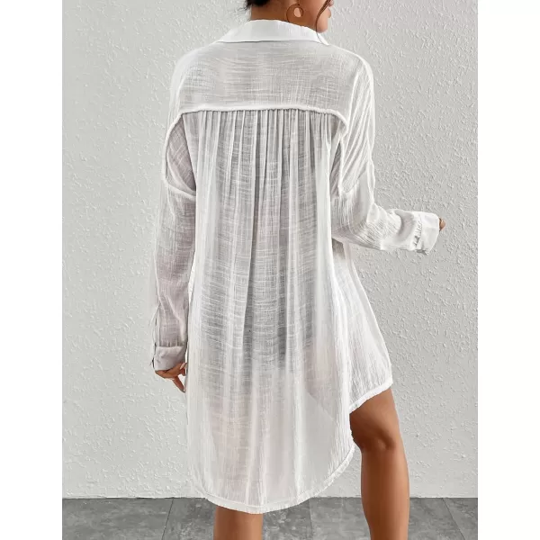 Bsubseach Long Sleeve Cover Up Oversized White Button Down Shirt Women Black Coverup