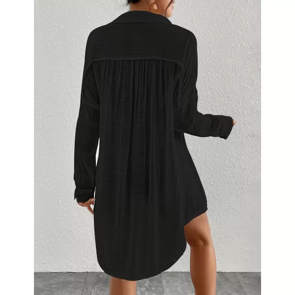 Bsubseach Long Sleeve Cover Up Oversized White Button Down Shirt Women Black Coverup