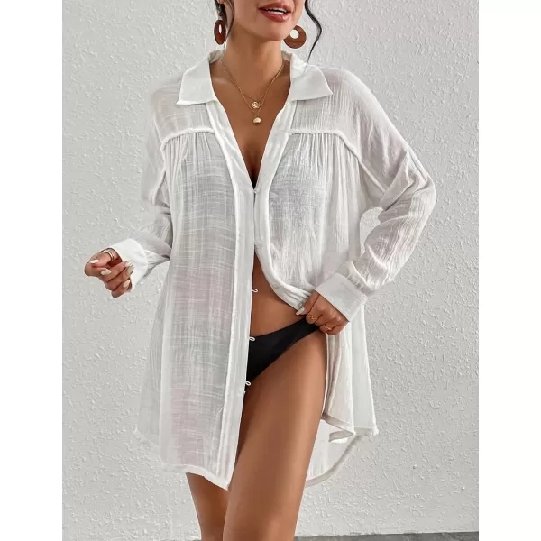 Bsubseach Long Sleeve Cover Up Oversized White Button Down Shirt Women Black Coverup