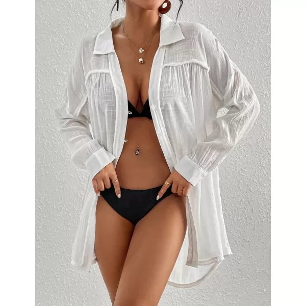 Bsubseach Long Sleeve Cover Up Oversized White Button Down Shirt Women Black Coverup