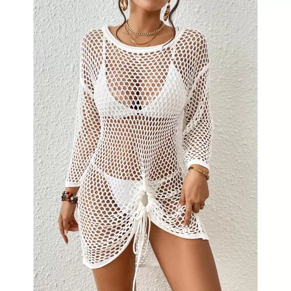 Bsubseach Long Sleeve Crochet Beach Cover Up for Women Hollow Out Bikini Swimsuit Coverup