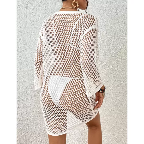 Bsubseach Long Sleeve Crochet Beach Cover Up for Women Hollow Out Bikini Swimsuit Coverup
