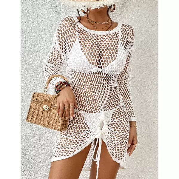 Bsubseach Long Sleeve Crochet Beach Cover Up for Women Hollow Out Bikini Swimsuit Coverup