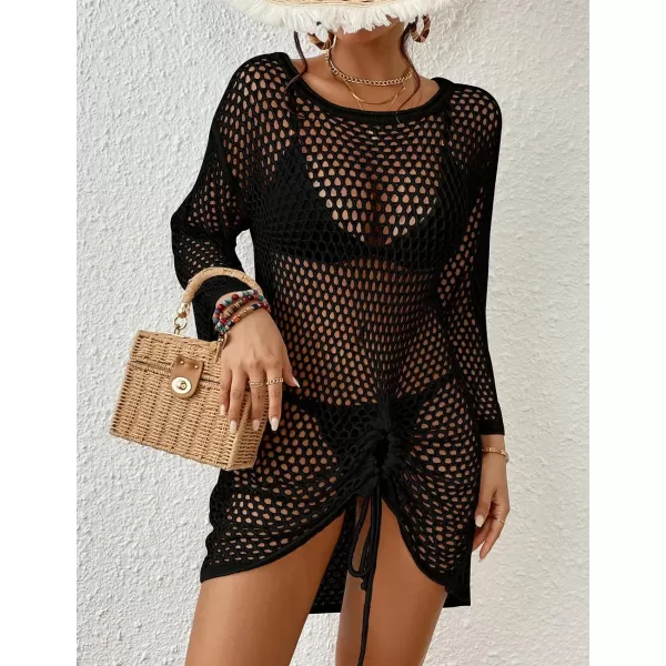 Bsubseach Long Sleeve Crochet Beach Cover Up for Women Hollow Out Bikini Swimsuit Coverup