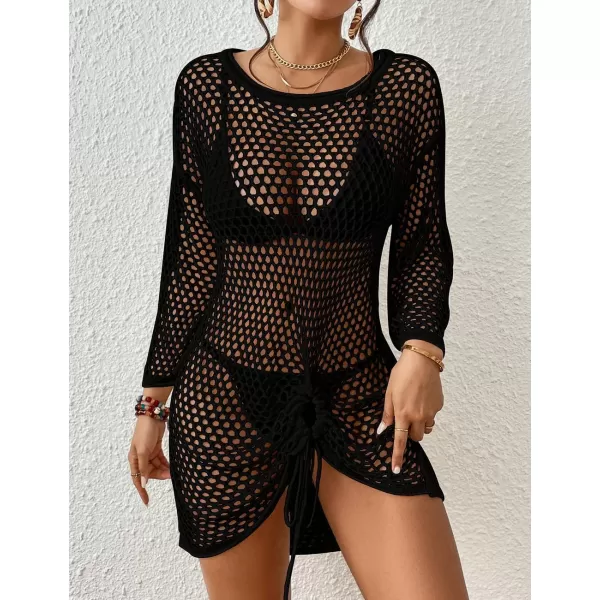 Bsubseach Long Sleeve Crochet Beach Cover Up for Women Hollow Out Bikini Swimsuit Coverup