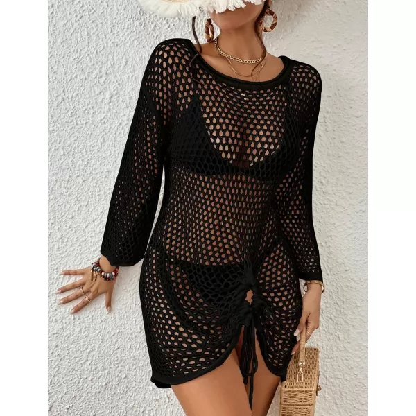 Bsubseach Long Sleeve Crochet Beach Cover Up for Women Hollow Out Bikini Swimsuit Coverup