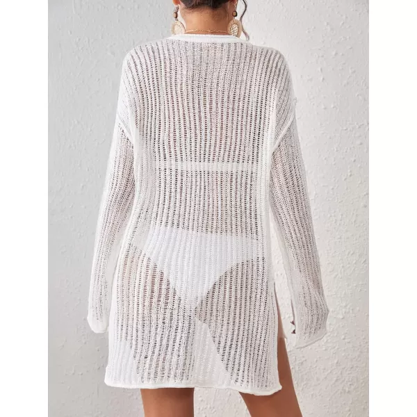 Bsubseach Long Sleeve Crochet Coverups for Women Knitted Bathing Suit Cover Up with Pocket