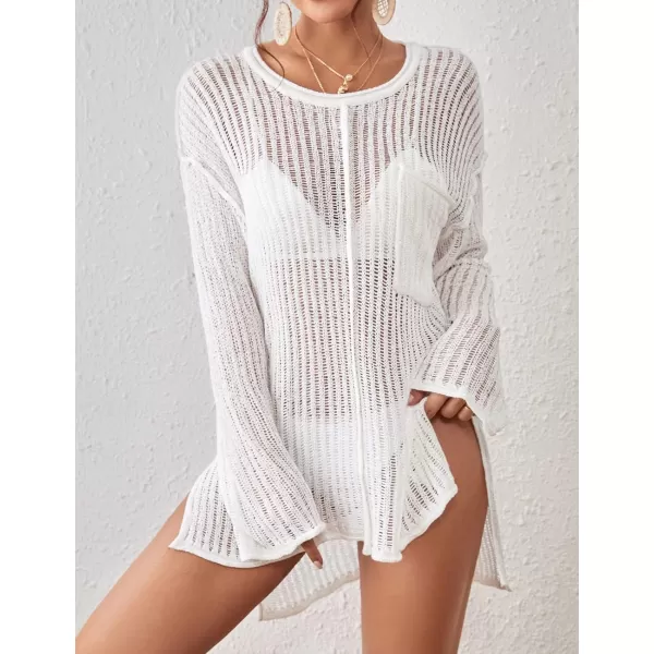Bsubseach Long Sleeve Crochet Coverups for Women Knitted Bathing Suit Cover Up with Pocket