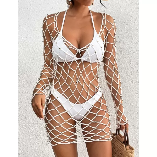 Bsubseach Long Sleeve Fishnet Swimsuit Cover Up for Women Mesh Sheer Dress Sexy Beachwear