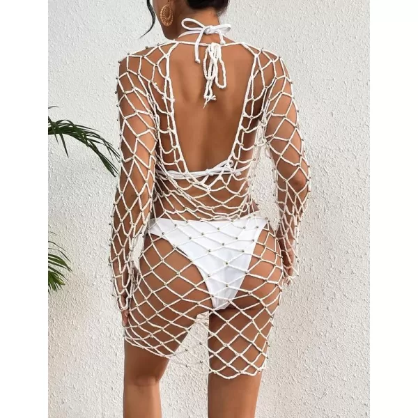Bsubseach Long Sleeve Fishnet Swimsuit Cover Up for Women Mesh Sheer Dress Sexy Beachwear