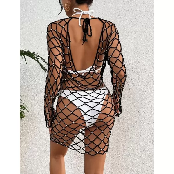 Bsubseach Long Sleeve Fishnet Swimsuit Cover Up for Women Mesh Sheer Dress Sexy Beachwear