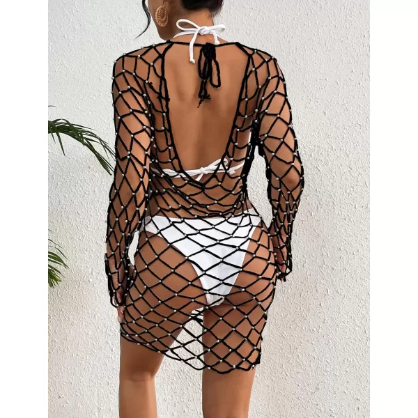 Bsubseach Long Sleeve Fishnet Swimsuit Cover Up for Women Mesh Sheer Dress Sexy Beachwear
