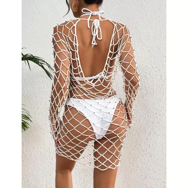 Bsubseach Long Sleeve Fishnet Swimsuit Cover Up for Women Mesh Sheer Dress Sexy Beachwear