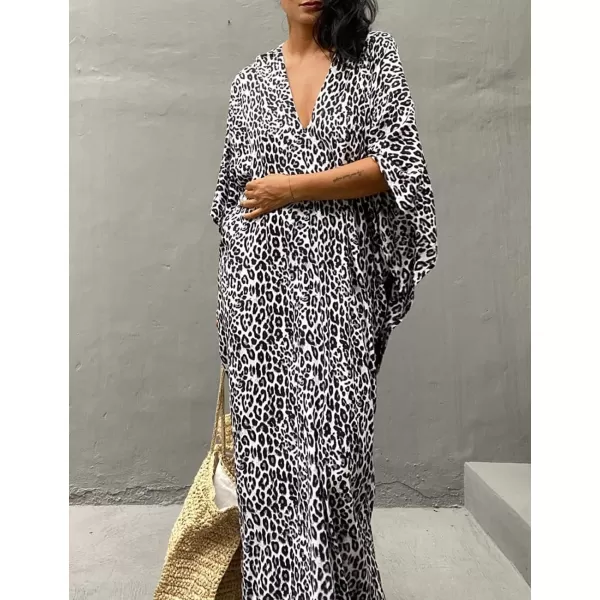 Bsubseach Plus Size Caftans for Women Turkish Kaftan Dresses Leopard Print Beach Cover Up