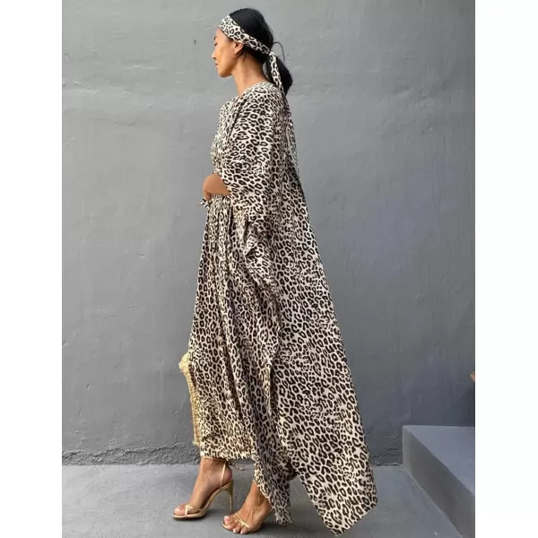 Bsubseach Plus Size Caftans for Women Turkish Kaftan Dresses Leopard Print Beach Cover Up