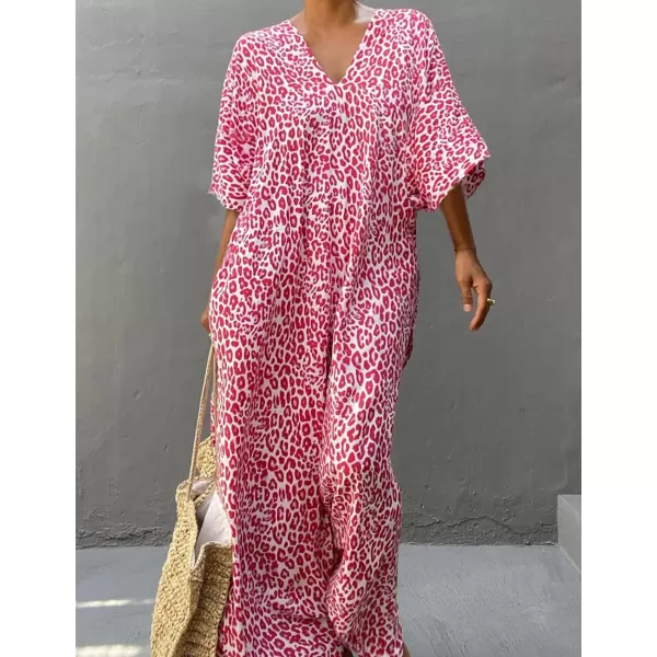 Bsubseach Plus Size Caftans for Women Turkish Kaftan Dresses Leopard Print Beach Cover Up