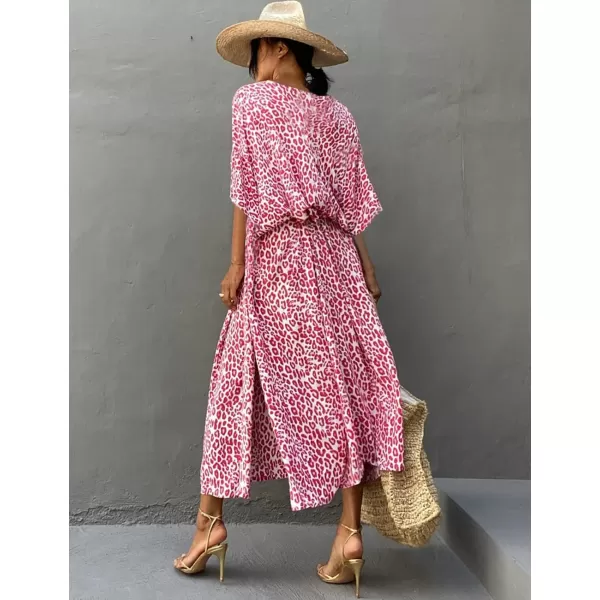 Bsubseach Plus Size Caftans for Women Turkish Kaftan Dresses Leopard Print Beach Cover Up