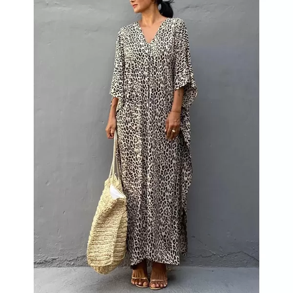 Bsubseach Plus Size Caftans for Women Turkish Kaftan Dresses Leopard Print Beach Cover Up