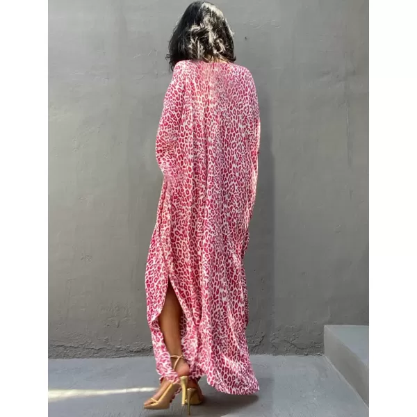 Bsubseach Plus Size Caftans for Women Turkish Kaftan Dresses Leopard Print Beach Cover Up