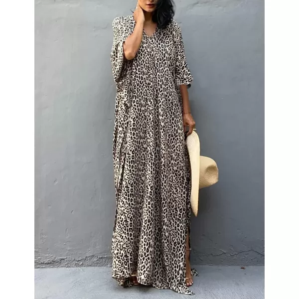Bsubseach Plus Size Caftans for Women Turkish Kaftan Dresses Leopard Print Beach Cover Up