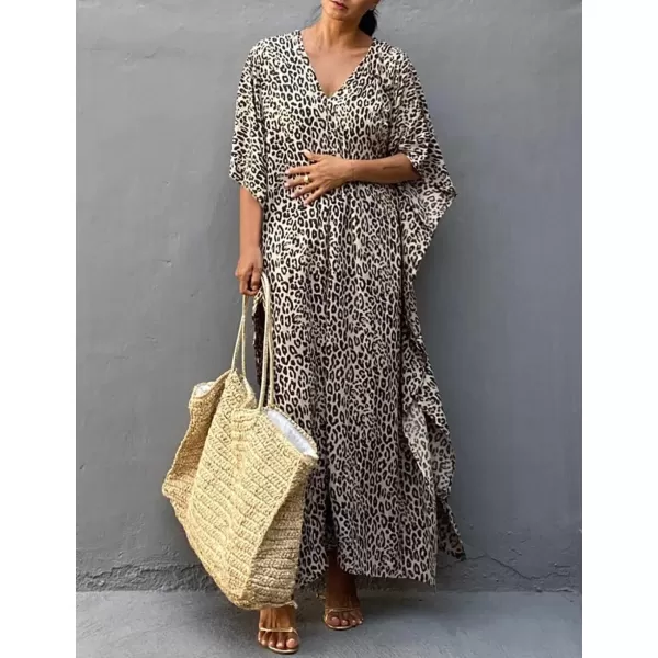 Bsubseach Plus Size Caftans for Women Turkish Kaftan Dresses Leopard Print Beach Cover Up