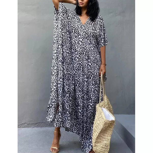 Bsubseach Plus Size Caftans for Women Turkish Kaftan Dresses Leopard Print Beach Cover Up