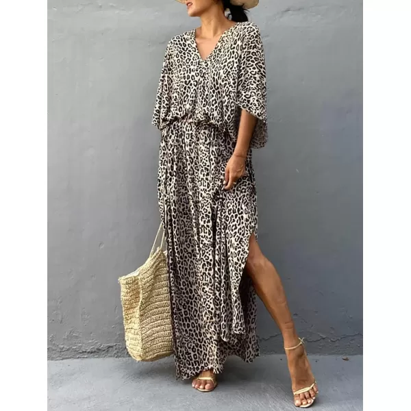 Bsubseach Plus Size Caftans for Women Turkish Kaftan Dresses Leopard Print Beach Cover Up