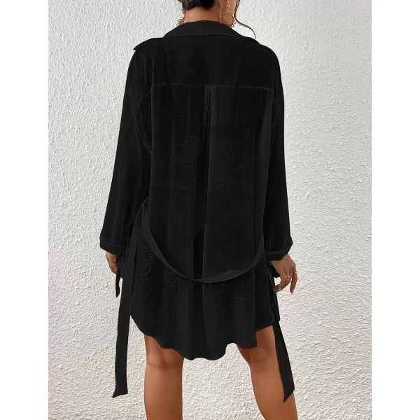 Bsubseach Sexy Beach Cover Ups for Swimwear Women Belted Shirt Dress Button Down Swimsuit Coverup